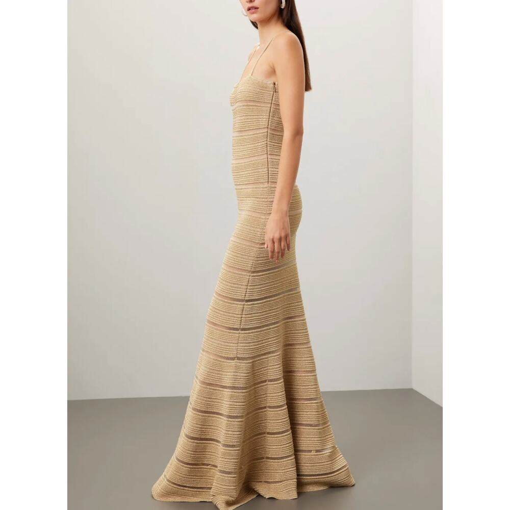 Herve Leger Gold Bandage Gown LARGE Mermaid Metallic Formal Party Designer $1590 - Picture 2 of 14
